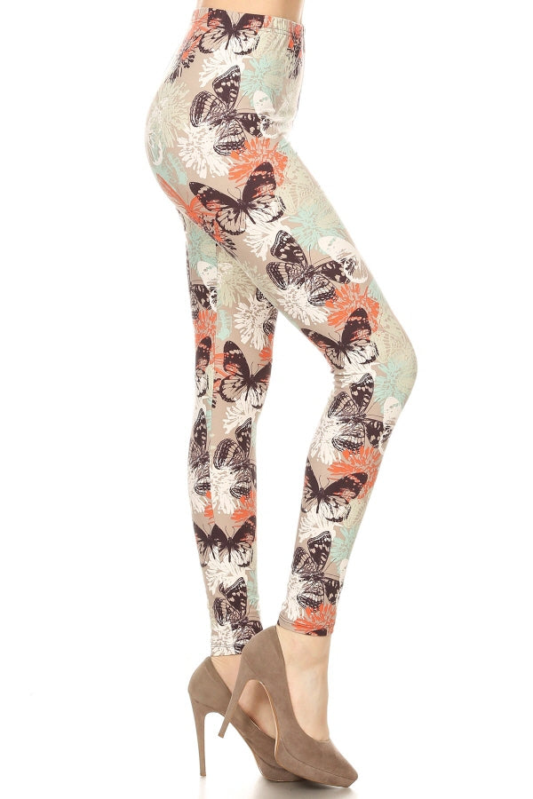 One Size Printed Leggings - Butterfly