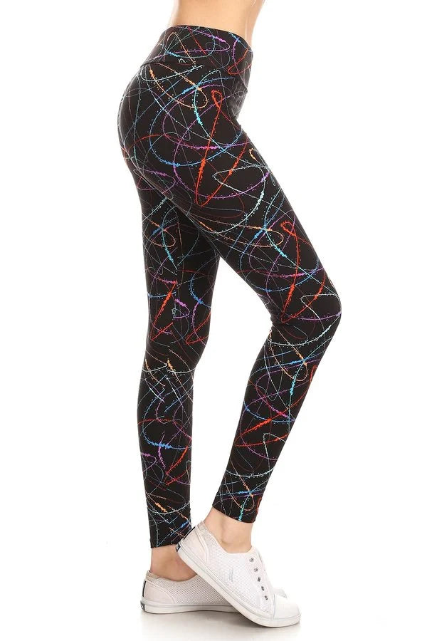 One Size Printed Leggings - Scribble