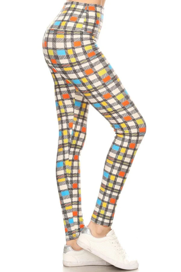 One Size Printed Leggings - Plaid