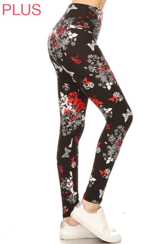 Plus Size Leggings - Floral and Butterflies