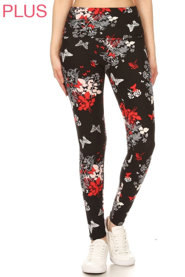 Plus Size Leggings - Floral and Butterflies