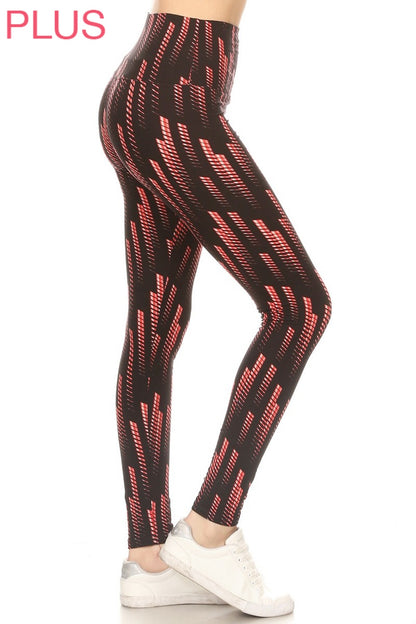 Plus Size Leggings - Red Multi Printed