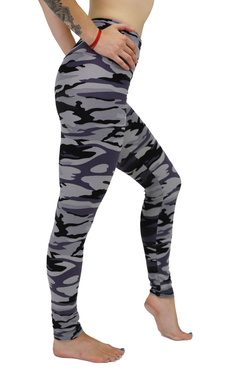 One Size Printed Leggings - Grey Camouflage