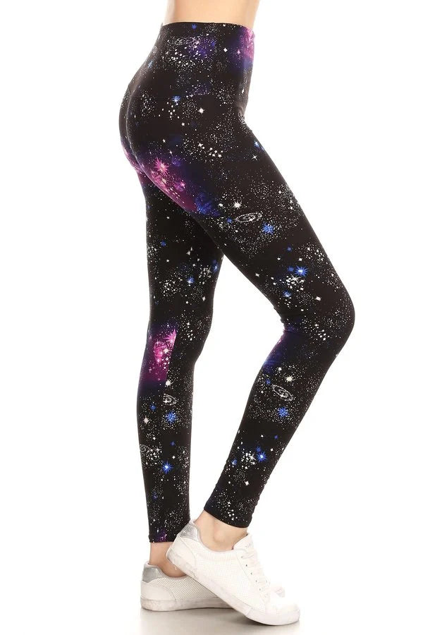 One Size Printed Leggings - Galaxy