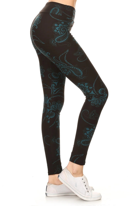 One Size Printed Leggings - Paisley Floral