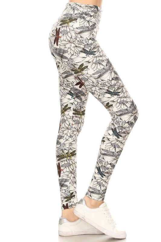 One Size Printed Leggings - Dragonfly