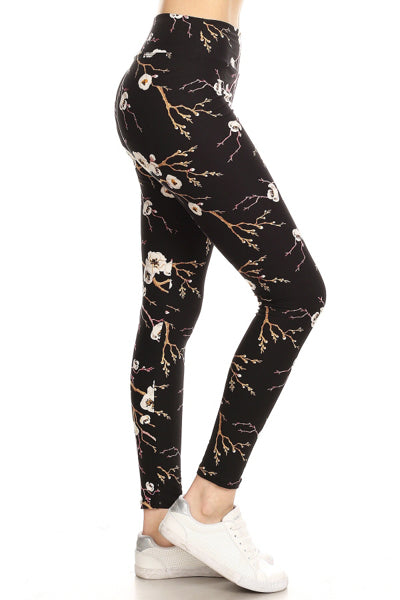 One Size Printed Leggings - Flowers