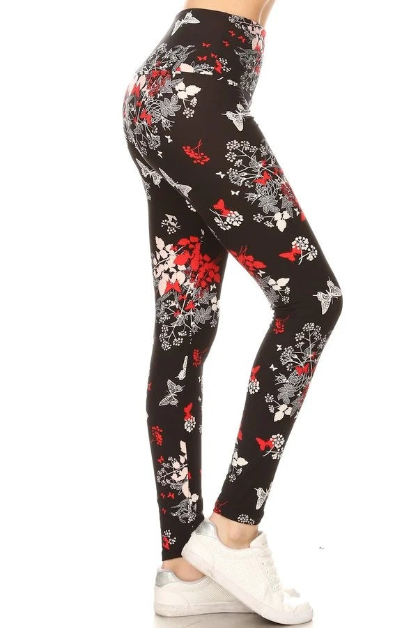 One Size Printed Leggings - Butterflies and Flowers