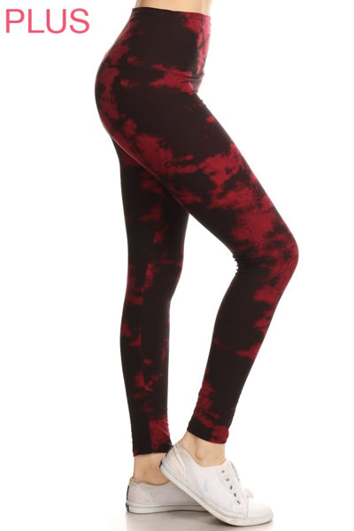 Plus Size Leggings- Red and Black tie-dye